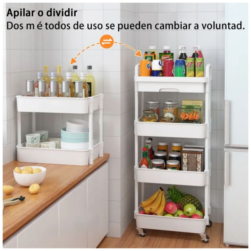 Carrito Organizador 4 Niveles Multiusos Estantes Con Cajón, Color Blanco