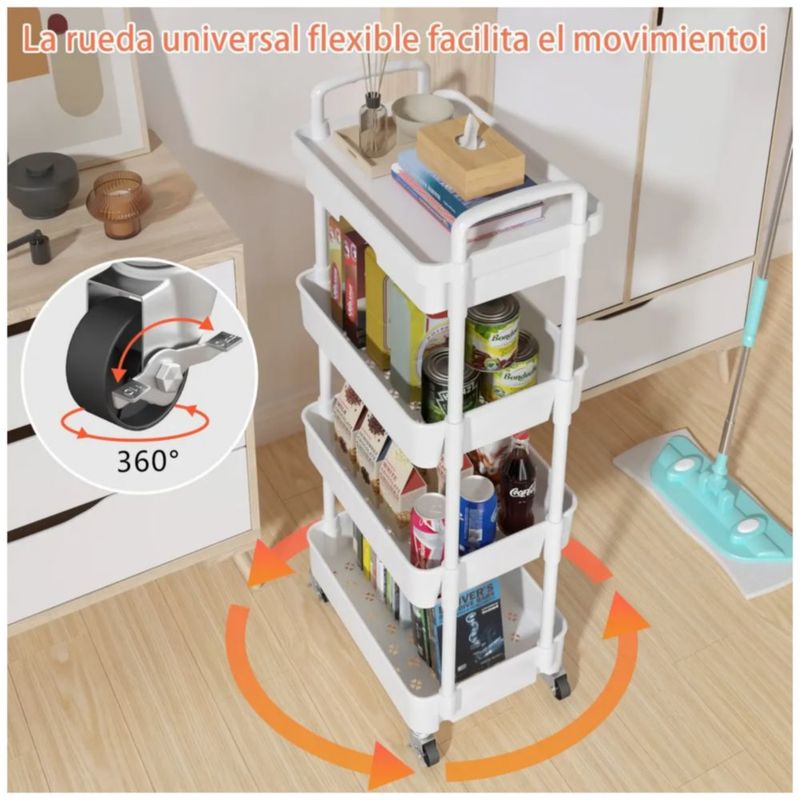 Carrito Organizador 4 Niveles Multiusos Estantes Con Cajón, Color Blanco