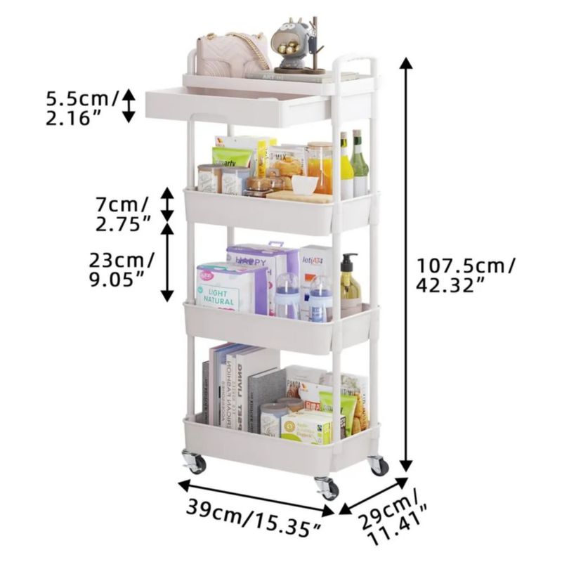 Carrito Organizador 4 Niveles Multiusos Estantes Con Cajón, Color Blanco
