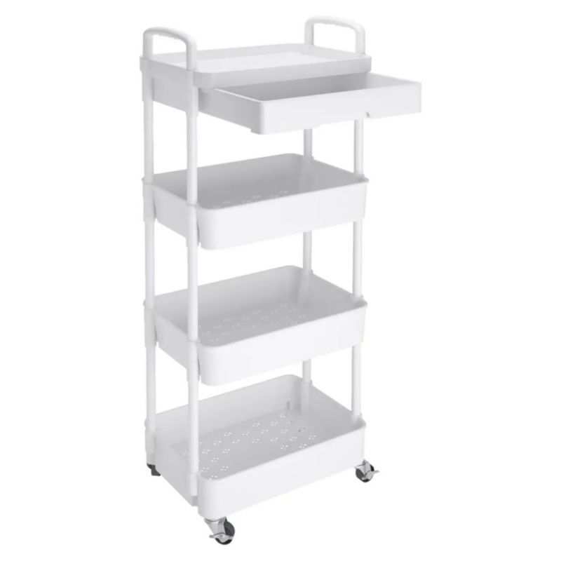 Carrito Organizador 4 Niveles Multiusos Estantes Con Cajón, Color Blanco