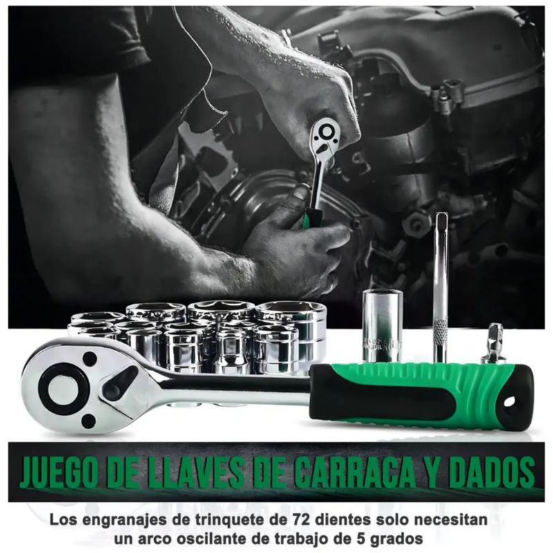 Juego De Herramientas Reparación Automóviles 82pzs Estuche verde