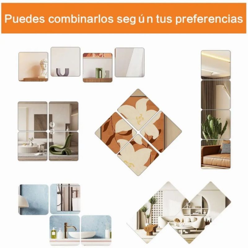 Espejos Decorativos Para Pared Adhesivo Acrílico Instillable 8pz