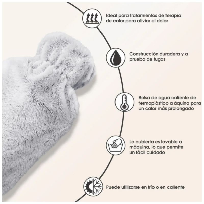 Bolsa Agua Caliente Reutilizable Con Tapa Blanda, Color Gris