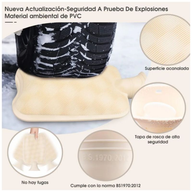 Bolsa Agua Caliente Reutilizable Con Tapa Blanda, Color Gris