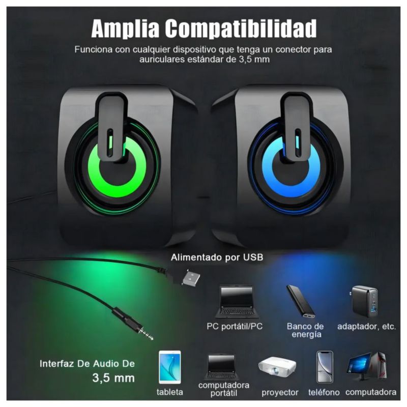 Bocina Rgb De Bocina De Multimedia Para Computadora Led, Color Negro