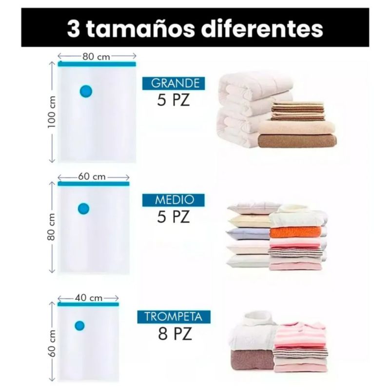 Bolsas Almacenamiento Al Vacío 18 Pzs Ropa Y Edredón+ Bomba, Color Azul