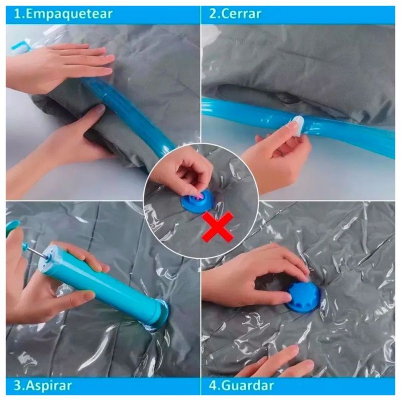 Bolsas Almacenamiento Al Vacío 18 Pzs Ropa Y Edredón+ Bomba, Color Azul