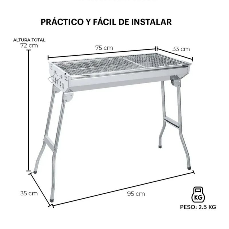 Parrilla Asador De Carbón Portátil Plegable Acero Inoxidable, Color Plateado