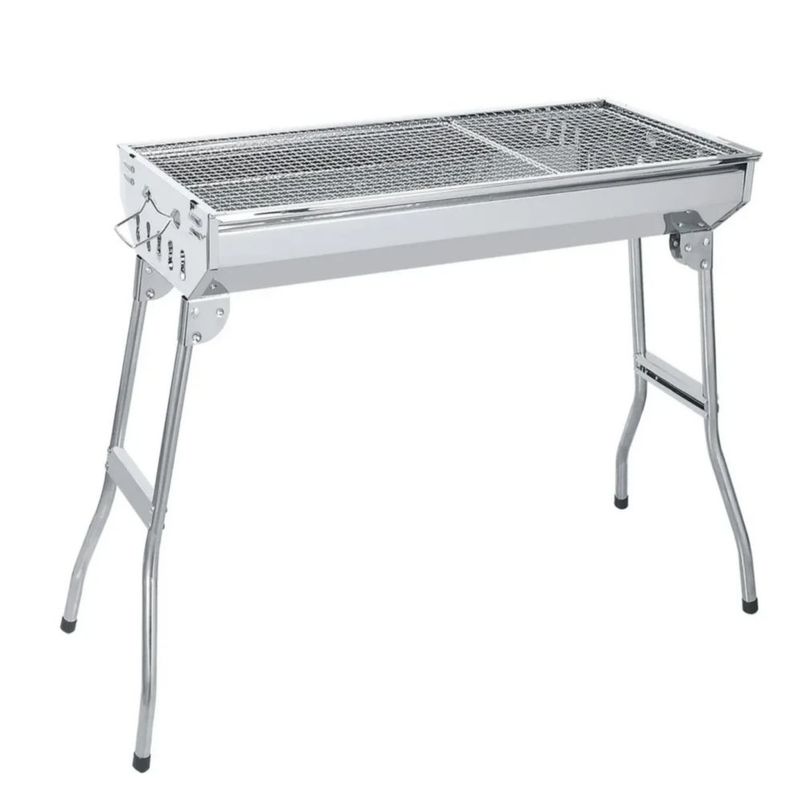 Parrilla Asador De Carbón Portátil Plegable Acero Inoxidable, Color Plateado