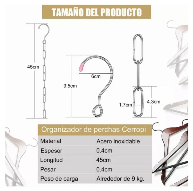 5 Cadena Metálica Forrada De Plástico Gancho, Color Plata