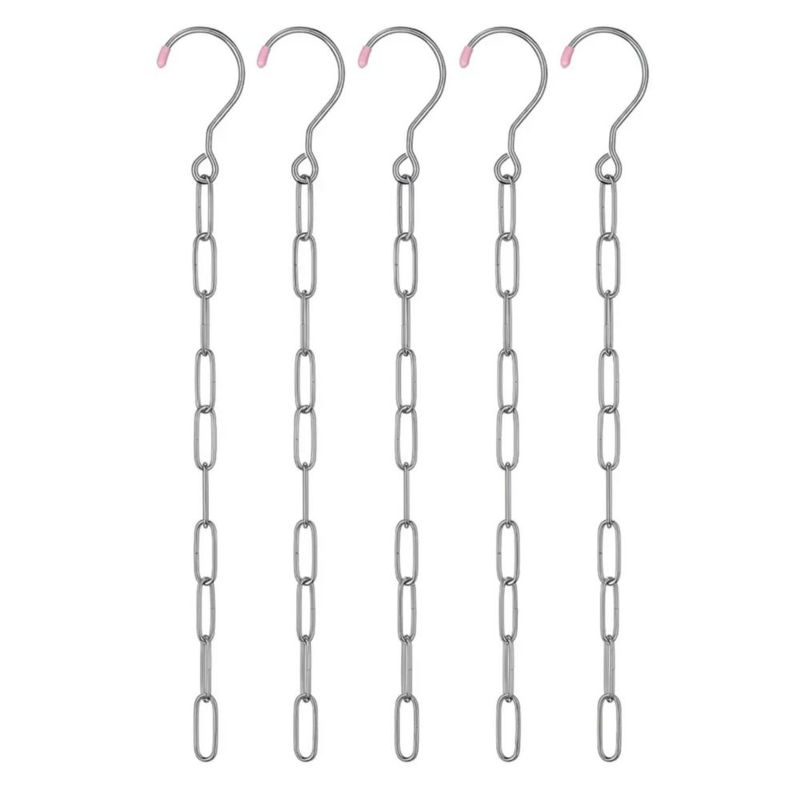 5 Cadena Metálica Forrada De Plástico Gancho, Color Plata