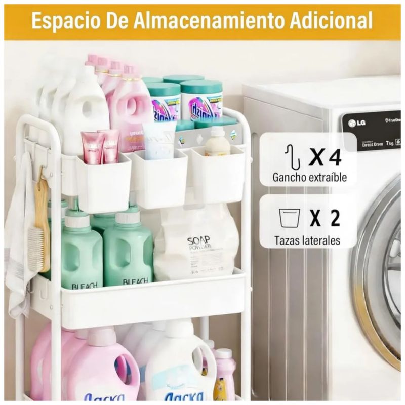 Carrito Organizador De 4 Niveles Para Cocina, Color Blanco