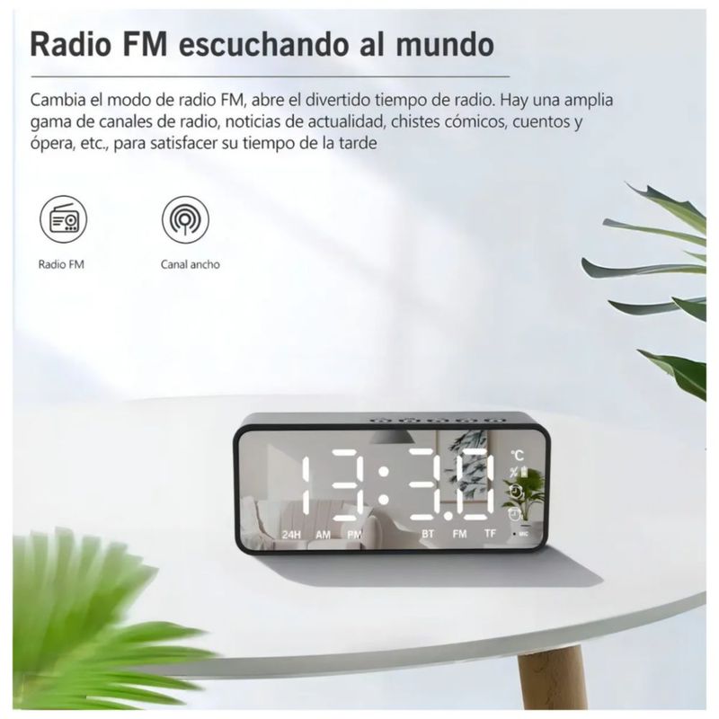 Reloj Despertador Digital Radio Y Altavoz Bluetooth, Color Negro
