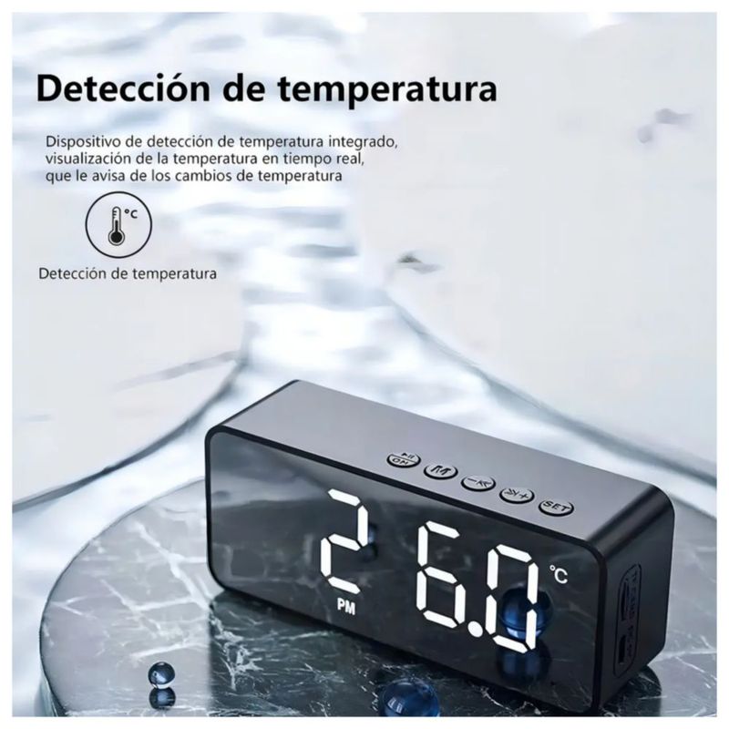 Reloj Despertador Digital Radio Y Altavoz Bluetooth, Color Negro