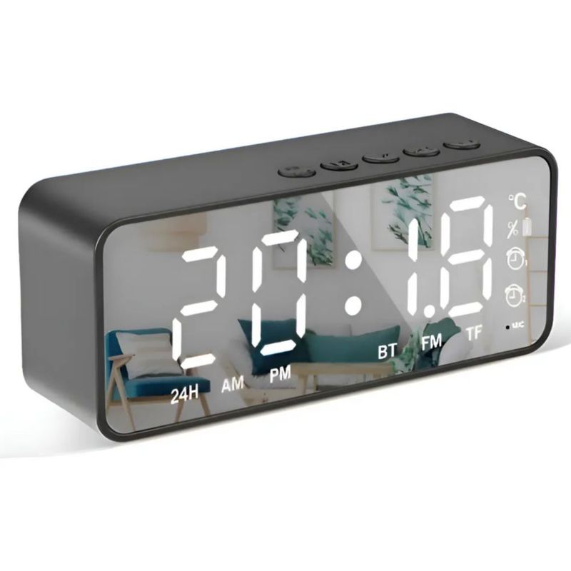 Reloj Despertador Digital Radio Y Altavoz Bluetooth, Color Negro