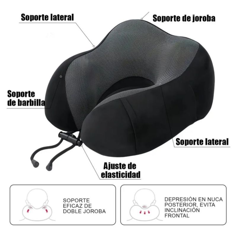 Almohada De Espuma Viscoelástica Para Viaje Negra Con Gris