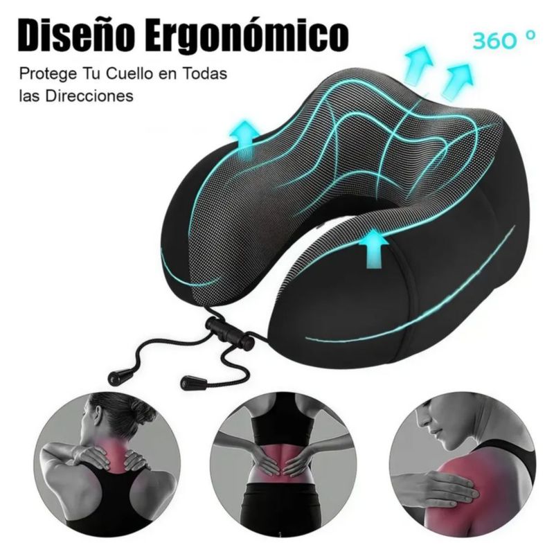 Almohada De Espuma Viscoelástica Para Viaje Negra Con Gris