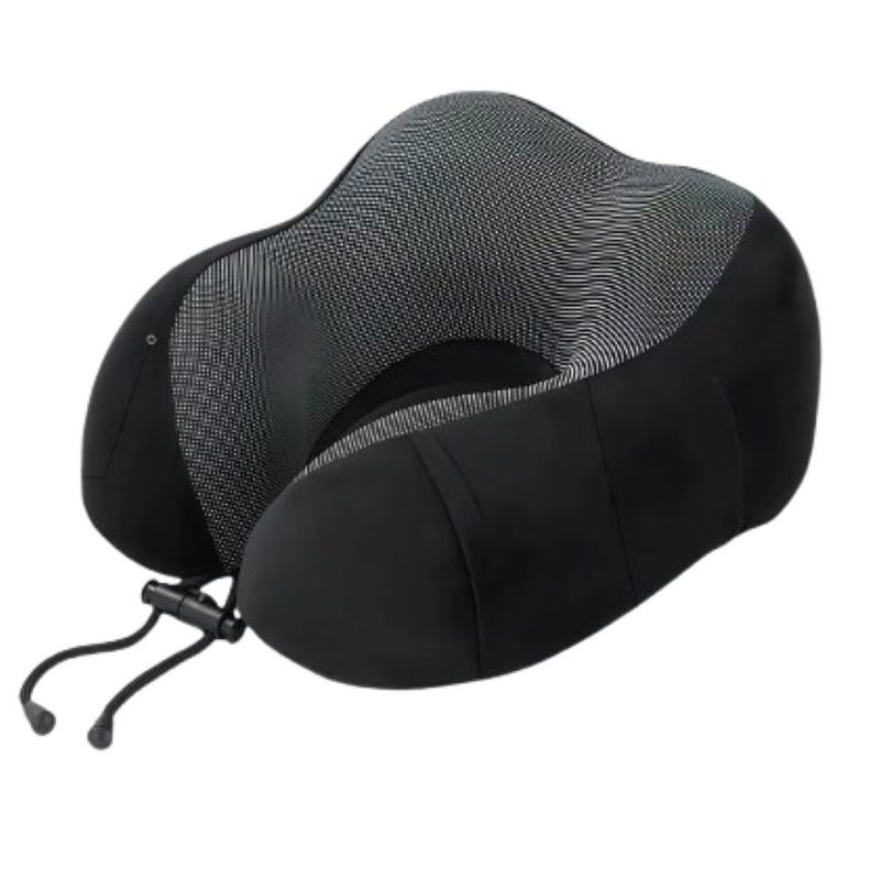 Almohada De Espuma Viscoelástica Para Viaje Negra Con Gris