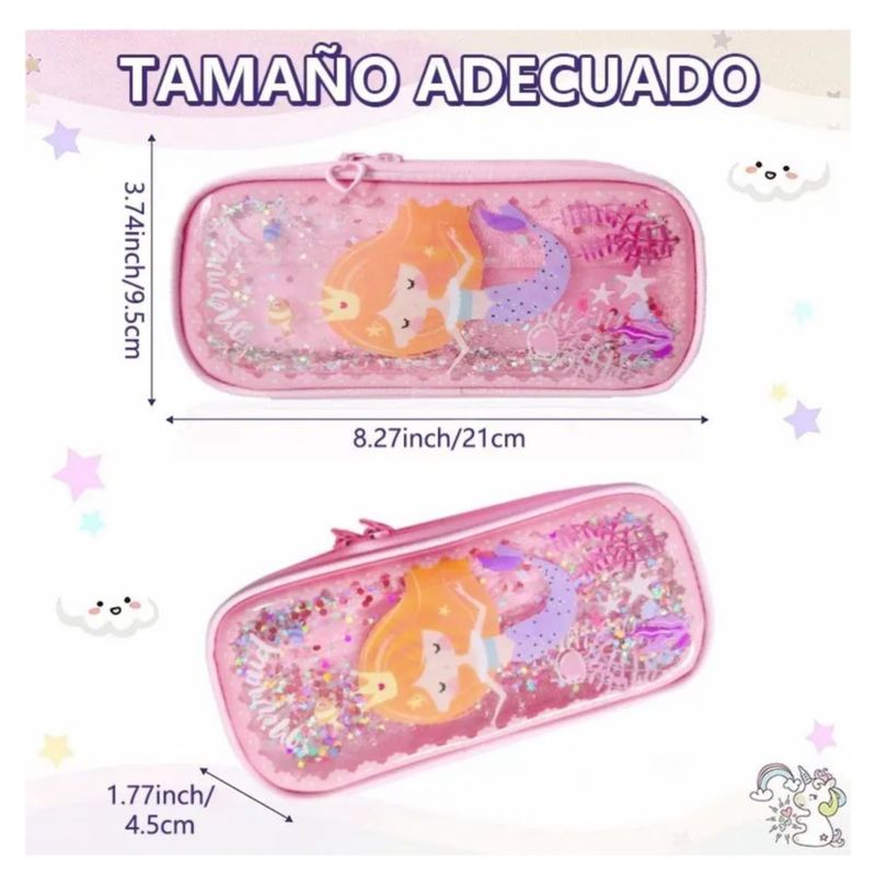 Lapicera De Gran Capacidad Para Niñas Sirena, Color Rosa
