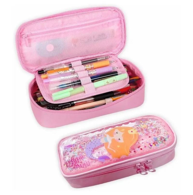 Lapicera De Gran Capacidad Para Niñas Sirena, Color Rosa
