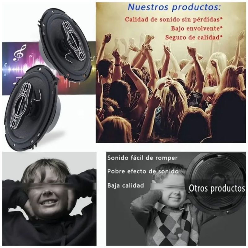 Juego De Bocinas Para Carros 4-way 6 Alta Sensibilidad 350w, Color Negro
