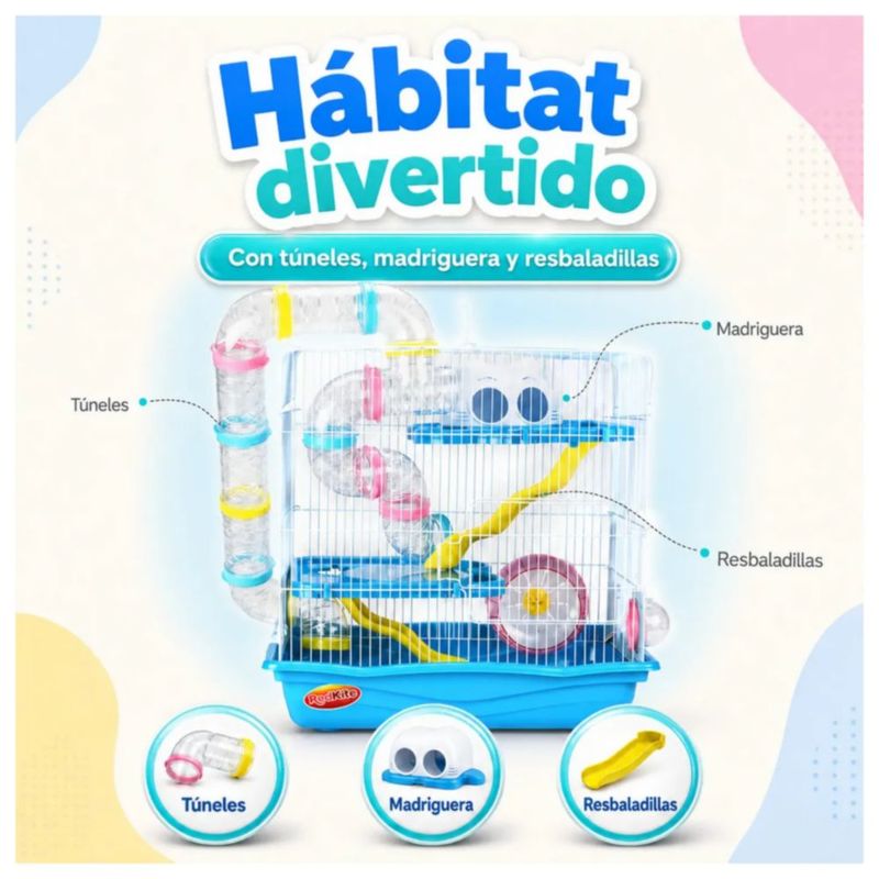 Jaula para Hámster con Rueda Y Accesorios Color Azul