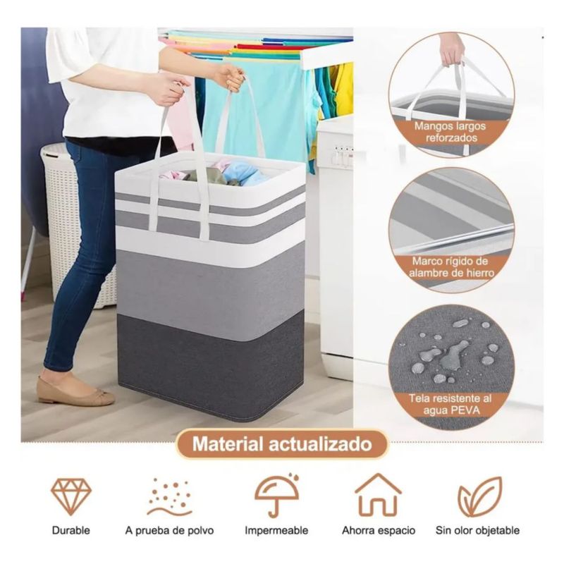Cesto Grande P/ropa Sucia Y Lavandería Plegable De 75l, 2 Pz Gris Raya Orizontal