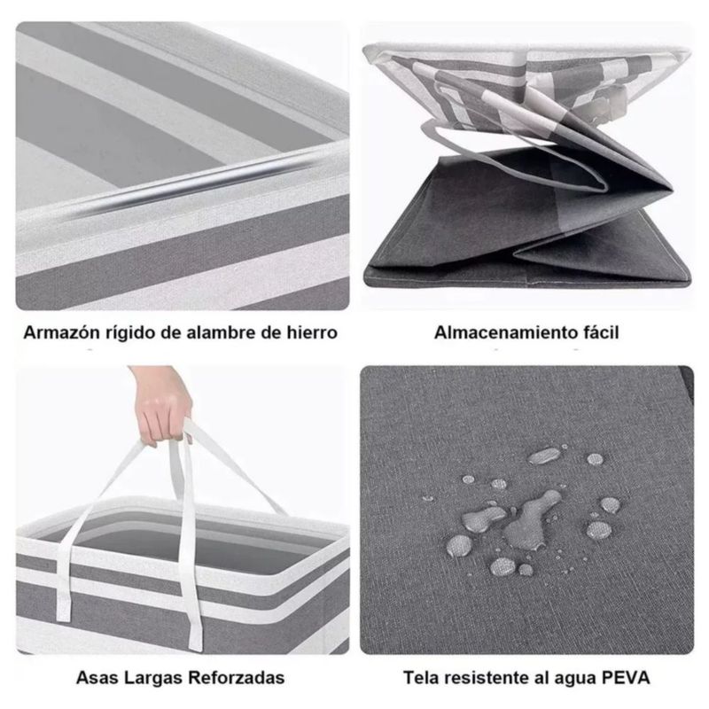 Cesto Grande P/ropa Sucia Y Lavandería Plegable De 75l, 2 Pz Gris Raya Orizontal