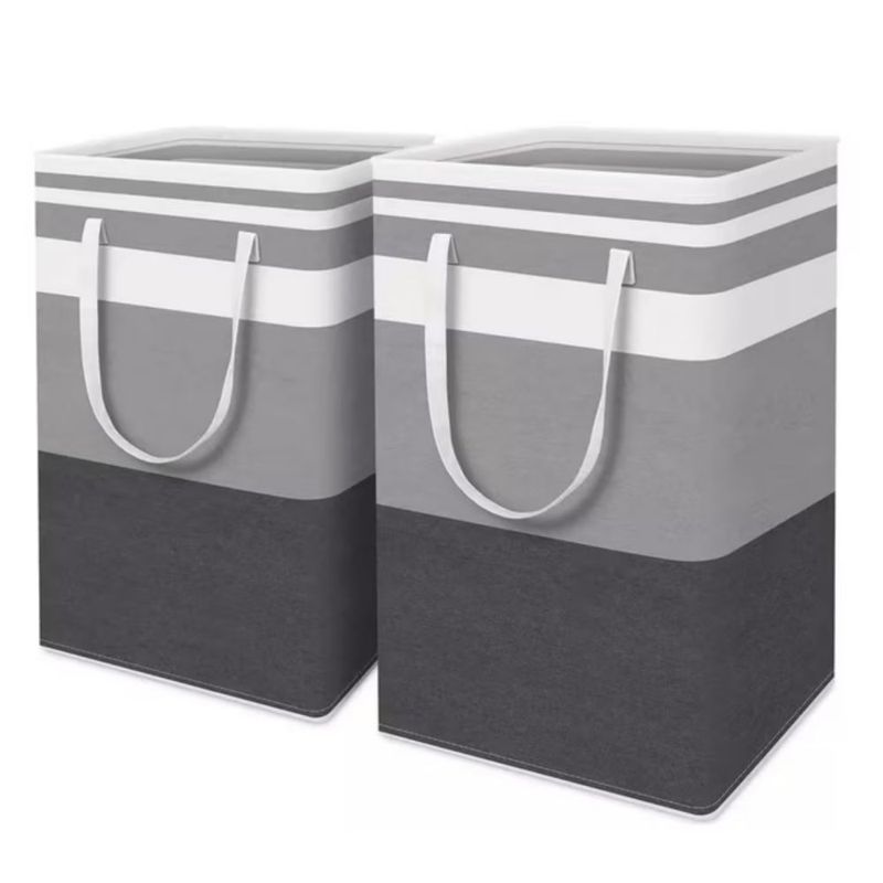 Cesto Grande P/ropa Sucia Y Lavandería Plegable De 75l, 2 Pz Gris Raya Orizontal
