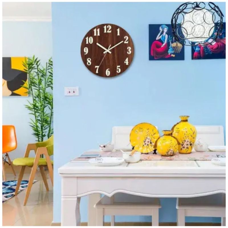 Reloj De Pared Moderno Con Luz Nocturna Madera, Color Marrón