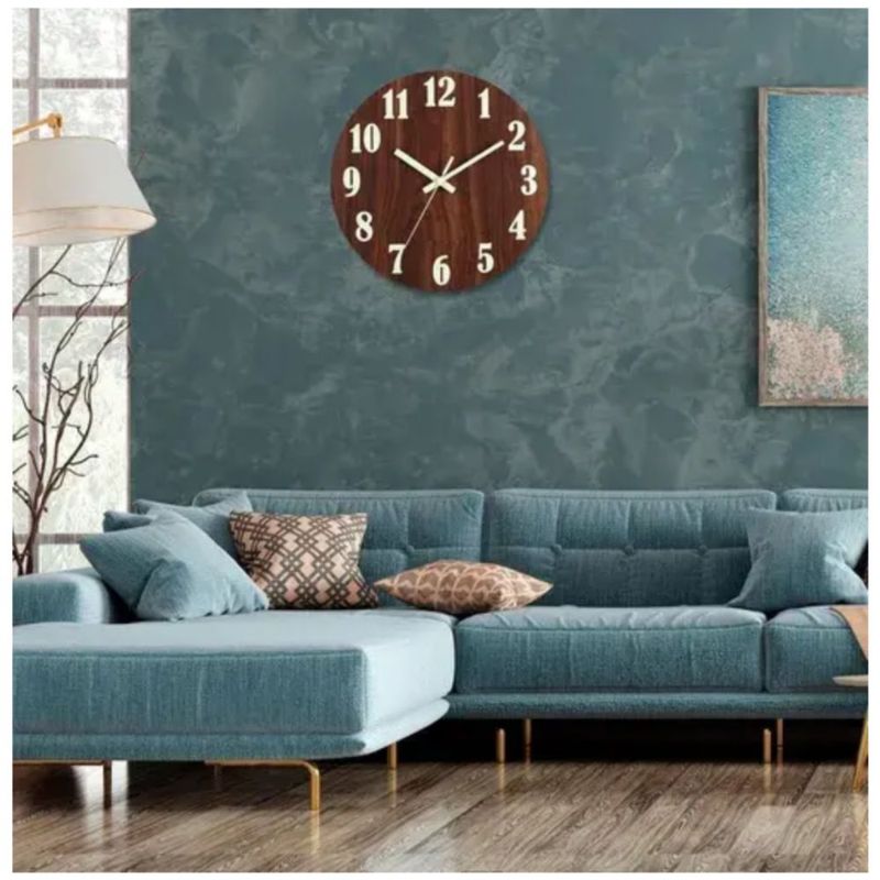 Reloj De Pared Moderno Con Luz Nocturna Madera, Color Marrón