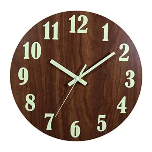 Reloj De Pared Moderno Con Luz Nocturna Madera, Color Marrón