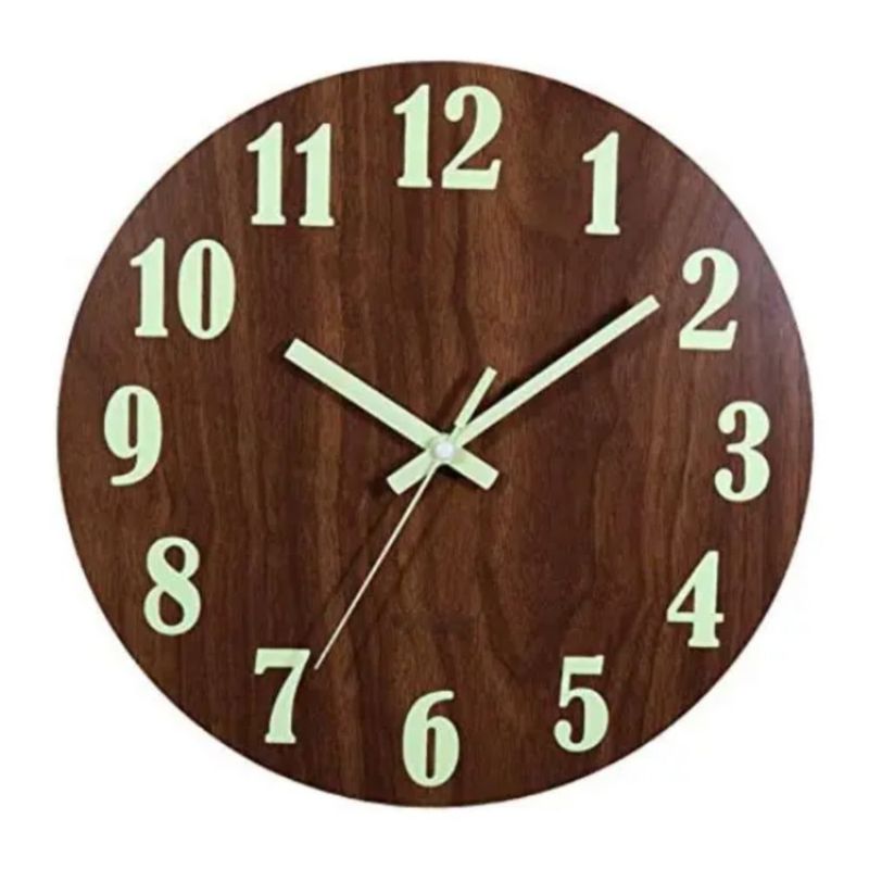Reloj De Pared Moderno Con Luz Nocturna Madera, Color Marrón