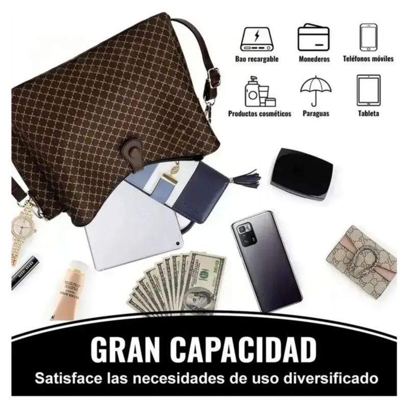 Bolsa Mujer Dama Mod Gran Capacidad, Color Café