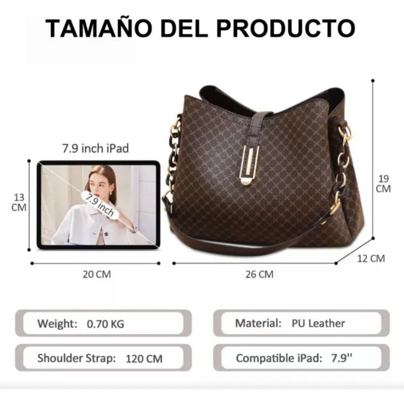 Bolsa Mujer Dama Mod Gran Capacidad, Color Café