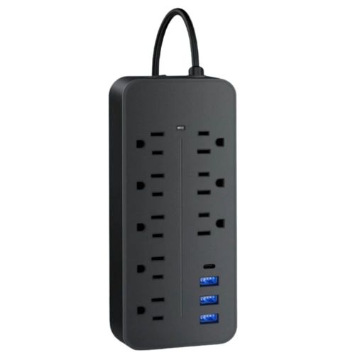 Regleta Cargador Multicontactos Con 8 Salidas 3 Usb 1 Tipo C, Color Negro