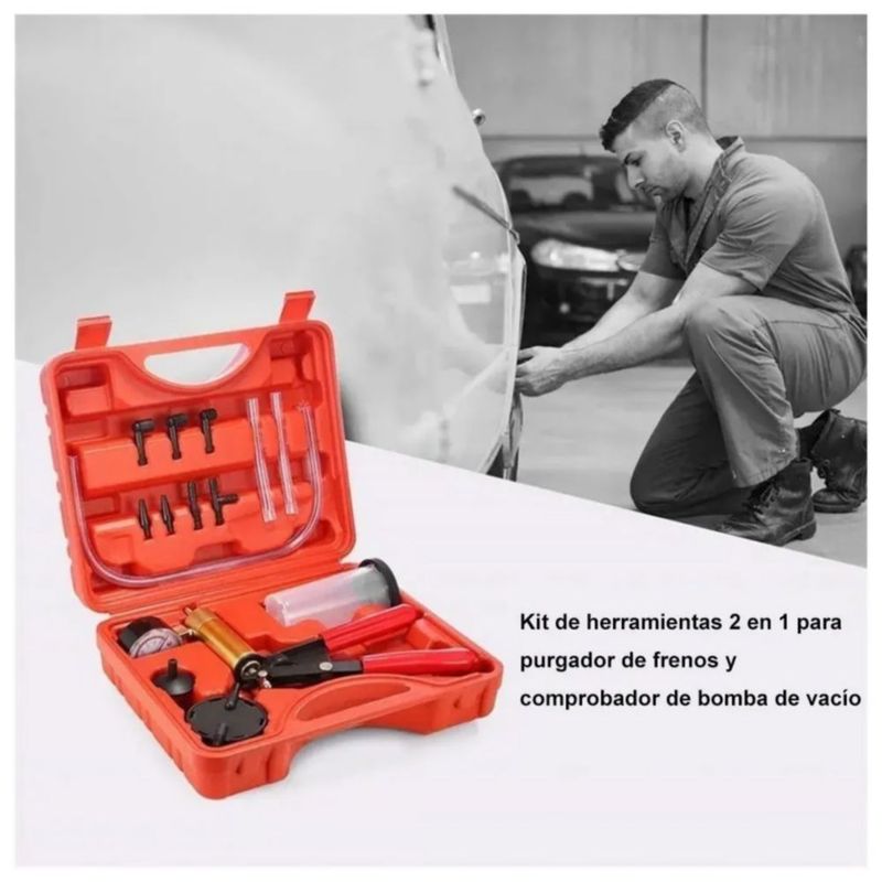 Bomba De Vacío Manual Frenos Purgador Manometro, Color Naranja
