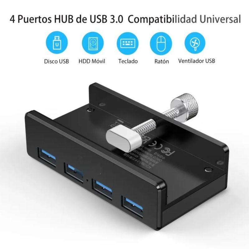 Hubs Usb Aleación De Aluminio 4 Puertos 3.0 Negro