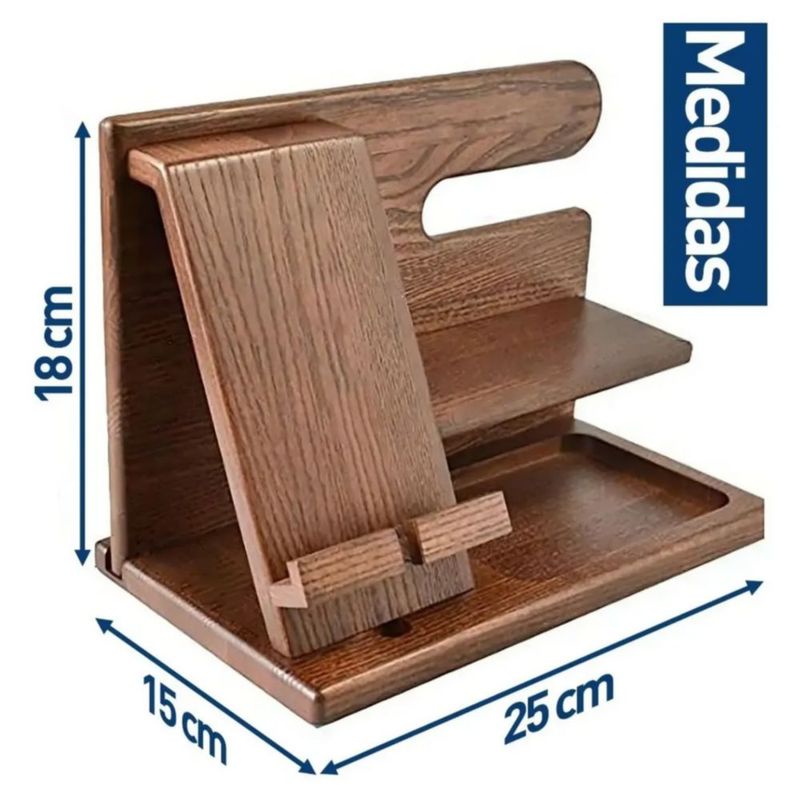 Organizador Buro Escritorio para Celular, de Madera Oscura