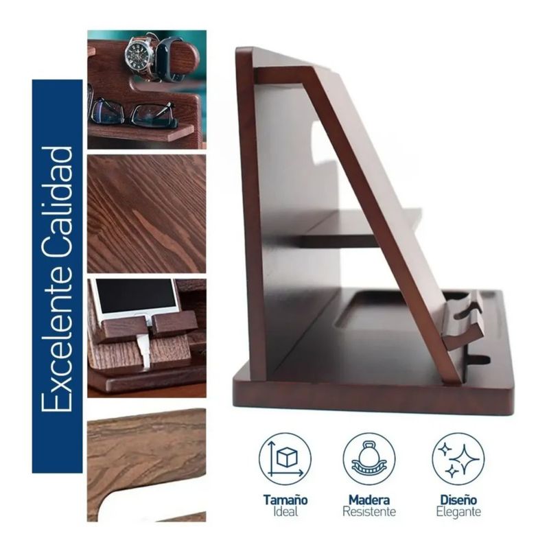 Organizador Buro Escritorio para Celular, de Madera Oscura