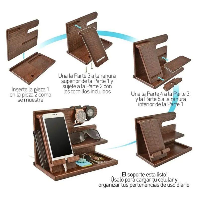 Organizador Buro Escritorio para Celular, de Madera Oscura