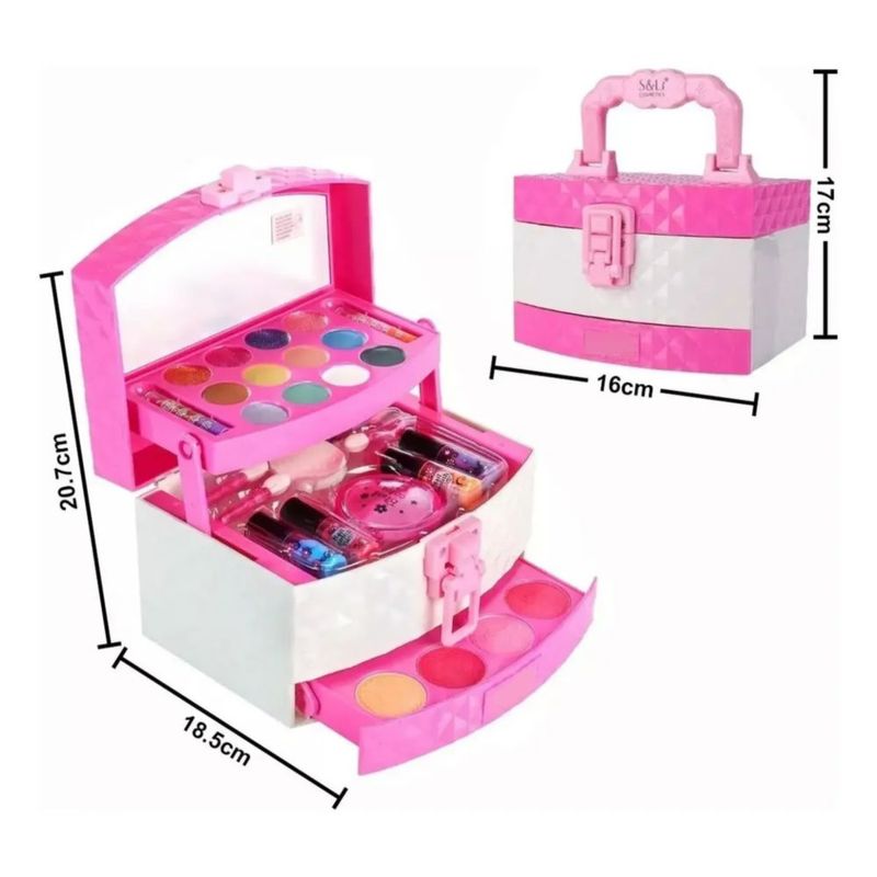 Juguete Maquillaje De Verdad Belleza Niña Tocador Estuche Rosa con Blanco