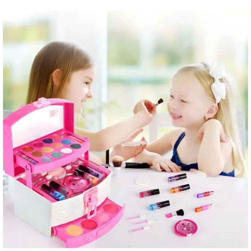 Juguete Maquillaje De Verdad Belleza Niña Tocador Estuche Rosa con Blanco
