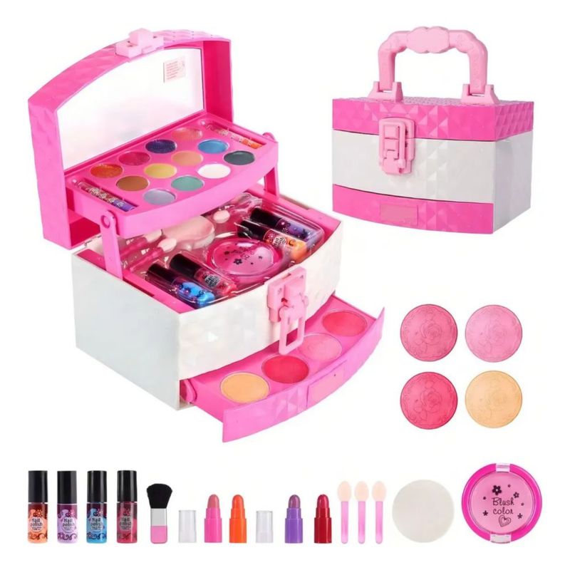 Juguete Maquillaje De Verdad Belleza Niña Tocador Estuche Rosa con Blanco