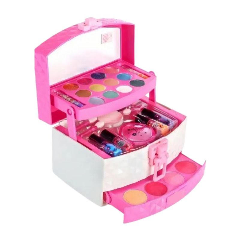 Juguete Maquillaje De Verdad Belleza Niña Tocador Estuche Rosa con Blanco