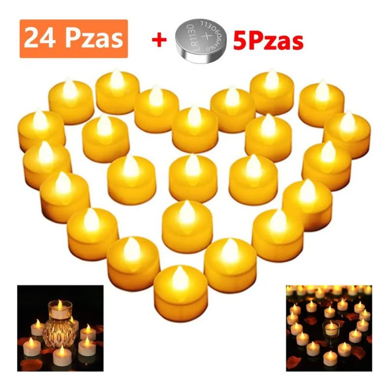 24 Velas Ligeras Eléctricas De Led Con Efecto Llama, Color Amarillo