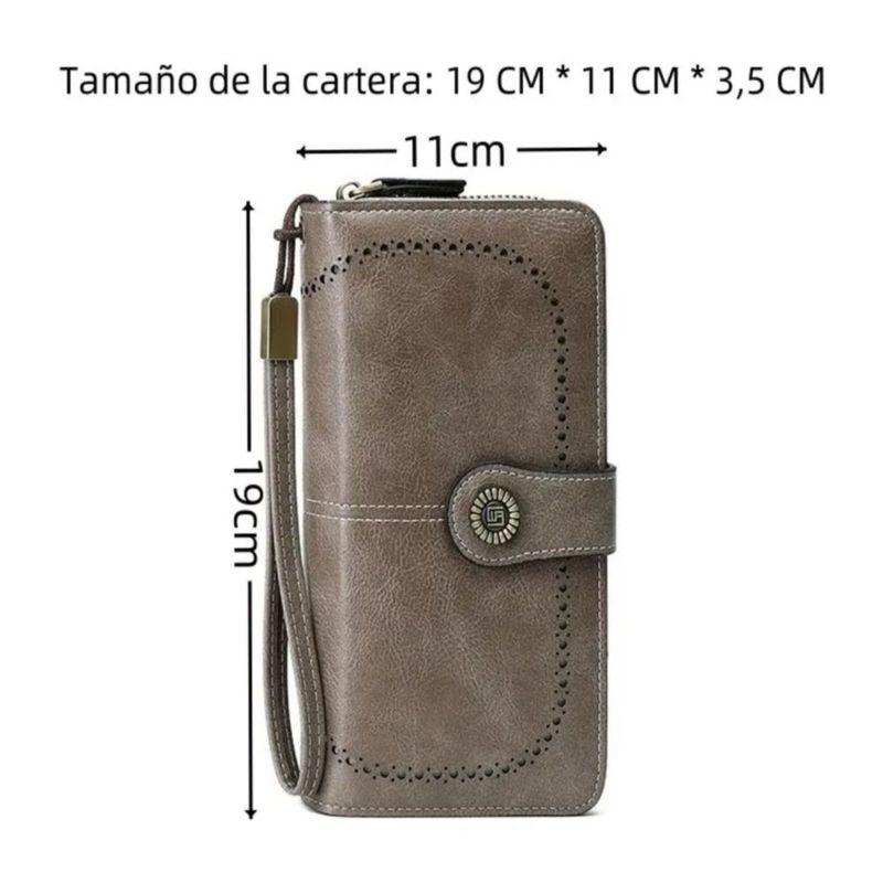 Cartera Para Mujer Gran Capacidad,billetera Con Bloqueo Rfid, Color Gris