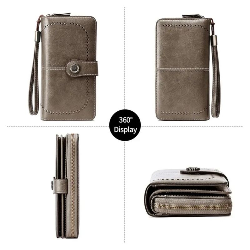 Cartera Para Mujer Gran Capacidad,billetera Con Bloqueo Rfid, Color Gris