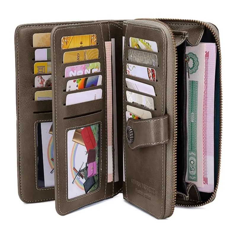 Cartera Para Mujer Gran Capacidad,billetera Con Bloqueo Rfid, Color Gris