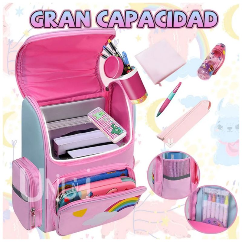 Mochila Infantil Impermeable Niña Unicornio, Color Rosa